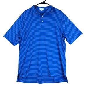 Peter Millar Mens Shirt Blue Green Stripe Summer Comfort Polo Stretch XLarge